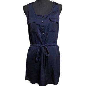 Bar III Cinch Waist Navy Blue Silky Racer Back Dress Women's S Small